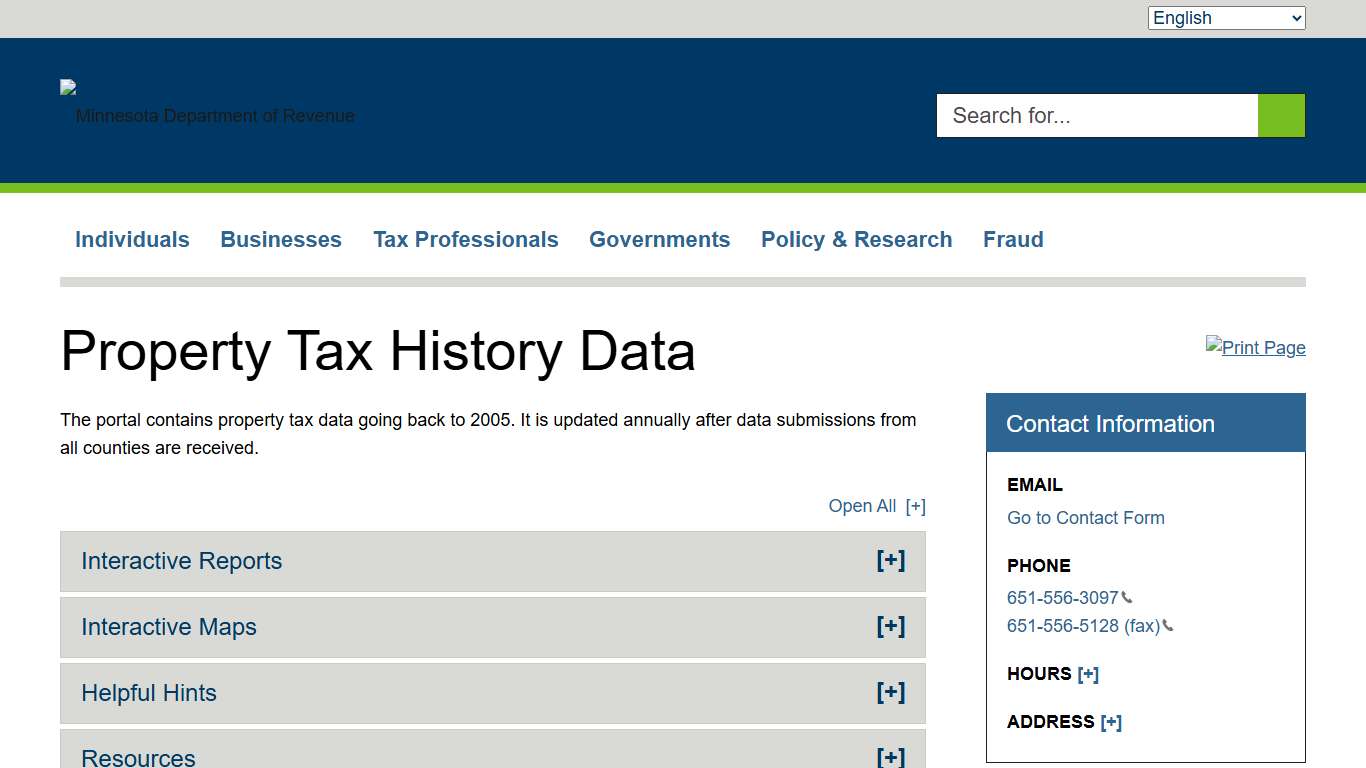Property Tax History Data | Minnesota Department of Revenue
